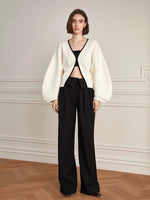 Load image into Gallery viewer, Oversized Puff Sleeve Clasp Cardigan in White
