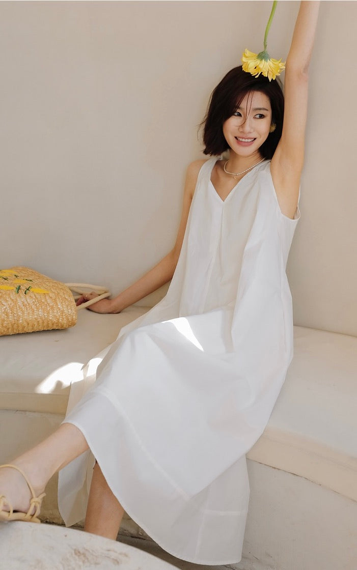 Knot Pocket Midi Tent Dress in White