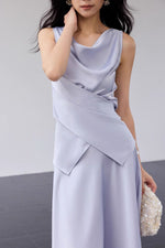 Load image into Gallery viewer, Satin Drape Wrap Top // Maxi Skirt in Lavender
