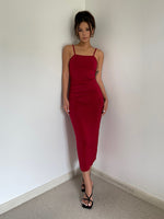 Load image into Gallery viewer, Drop Twist Back Bodycon Cami Dress in Red
