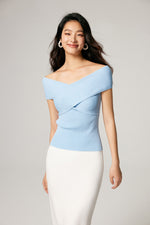 Load image into Gallery viewer, Cross Over Off Shoulder Top in Blue
