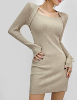Load image into Gallery viewer, Ribbed Knit Mini Bodycon Dress in Greige
