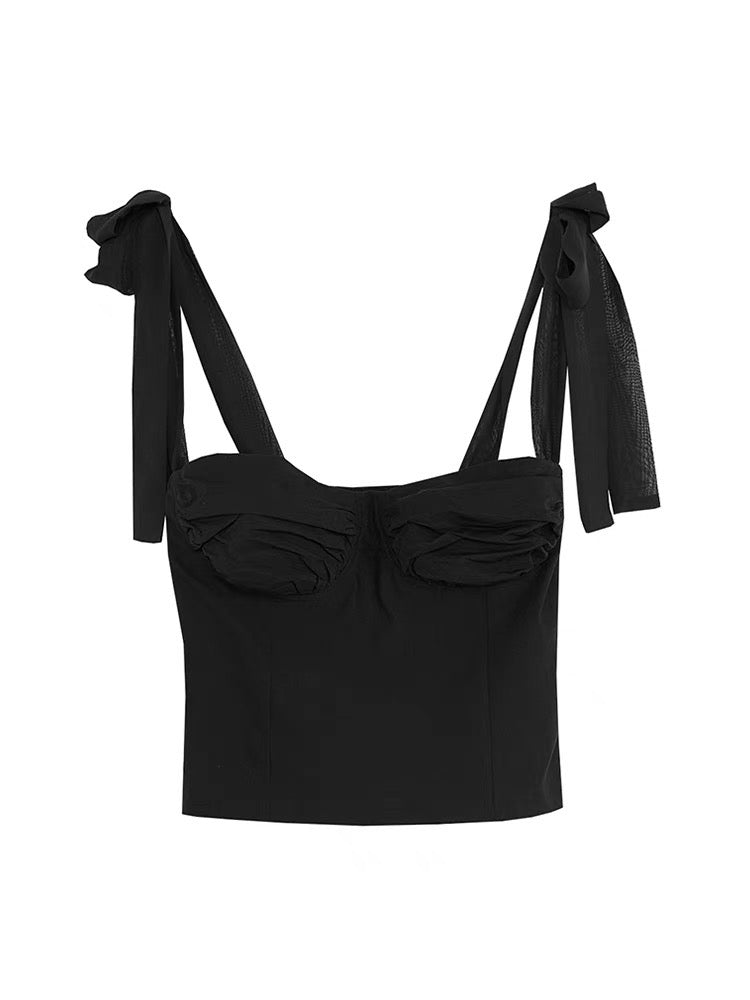 [Ready Stock] Bustier Top With Shoulder Tie Straps in Black