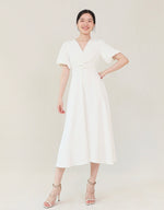 Load image into Gallery viewer, Twist Blouson Pocket Midi Dress in White
