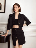 Load image into Gallery viewer, Tweed Cropped Mini Blazer in Black
