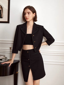 Tweed Cropped Mini Blazer in Black