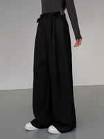 Load image into Gallery viewer, Relaxed Side Buckle Wide Leg Trousers in Black
