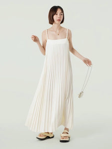 Pleated Twist Cami Maxi Dress in White
