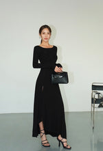 Load image into Gallery viewer, Bustier Twist Slit Maxi Dress in Black
