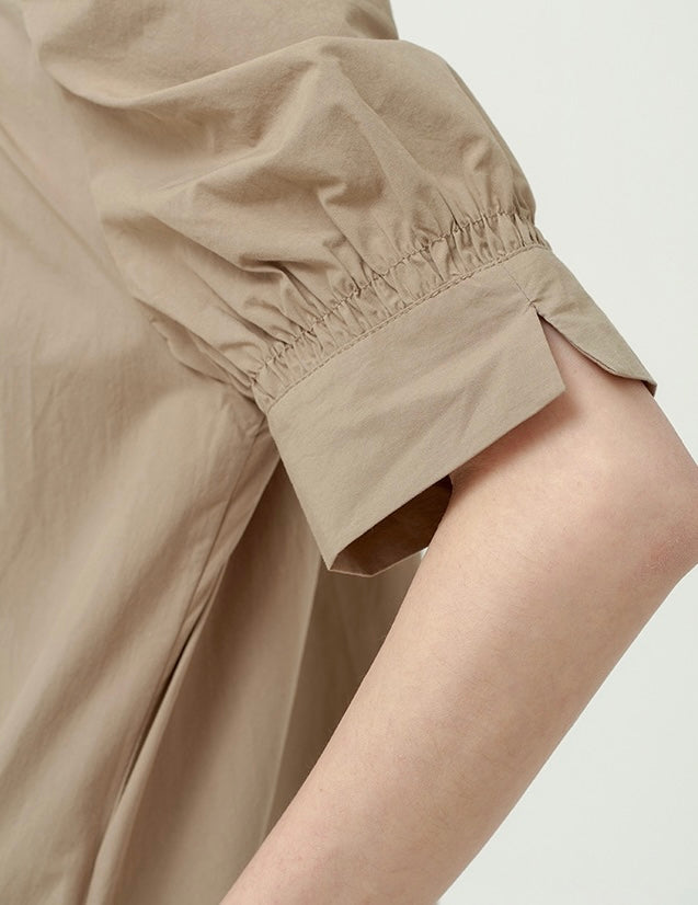 Puff Sleeve Pocket Tent Maxi Dress in Khaki