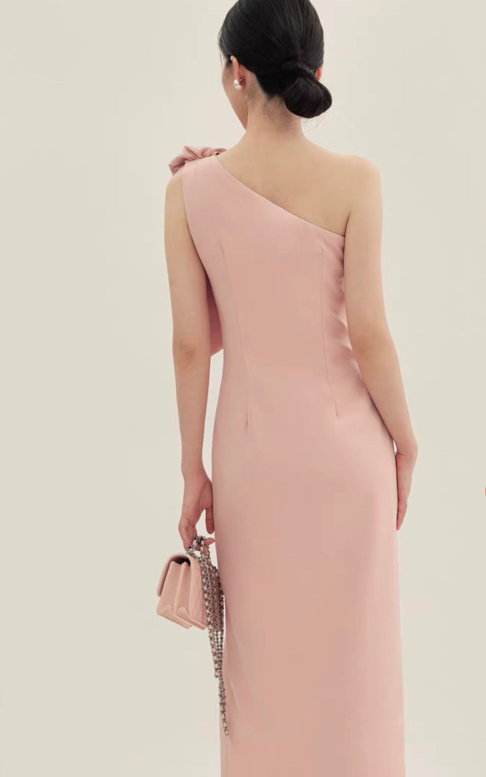 Toga Bow Slit Midi Dress in Pink