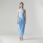 Load image into Gallery viewer, Celine Drape Stretch Maxi Dress in Blue
