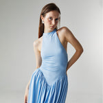 Load image into Gallery viewer, Celine Drape Stretch Maxi Dress in Blue
