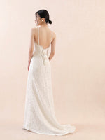 Load image into Gallery viewer, Drop Back Floral Lace Gown in White
