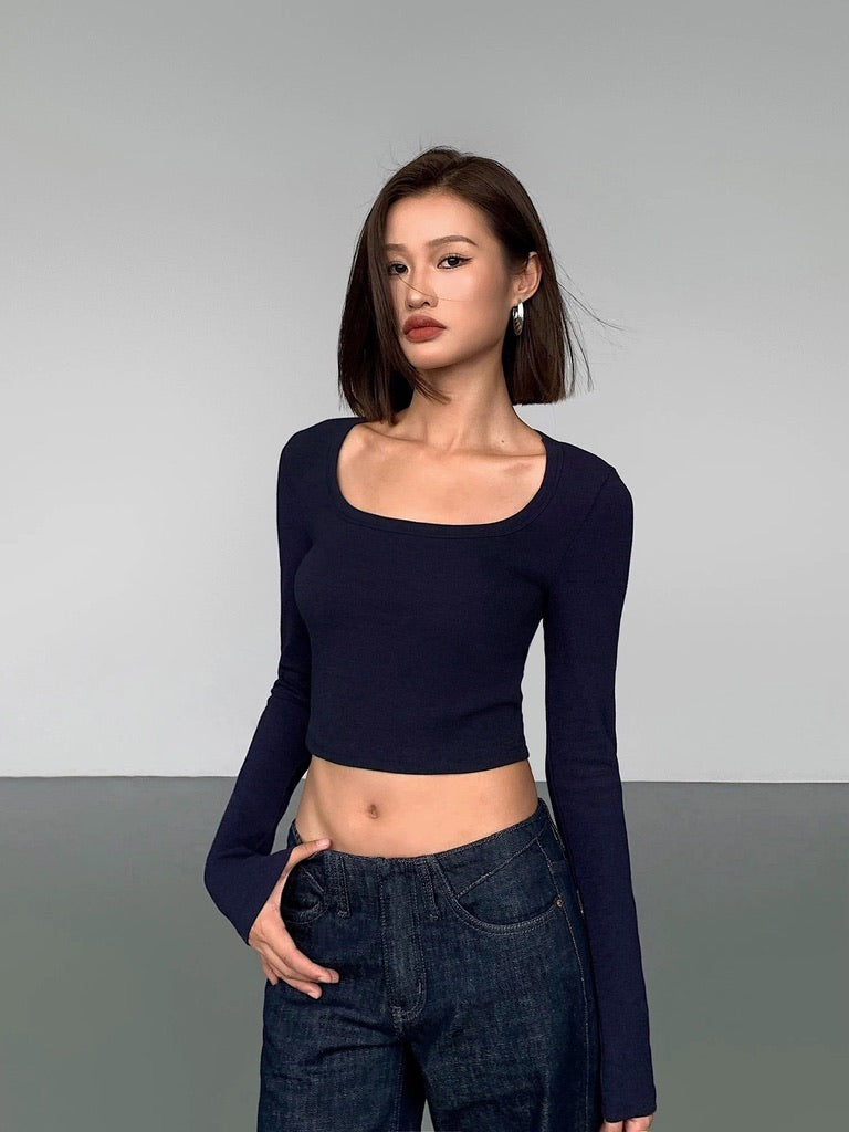 Stretch Cropped Long Sleeve Top [2 Colours]