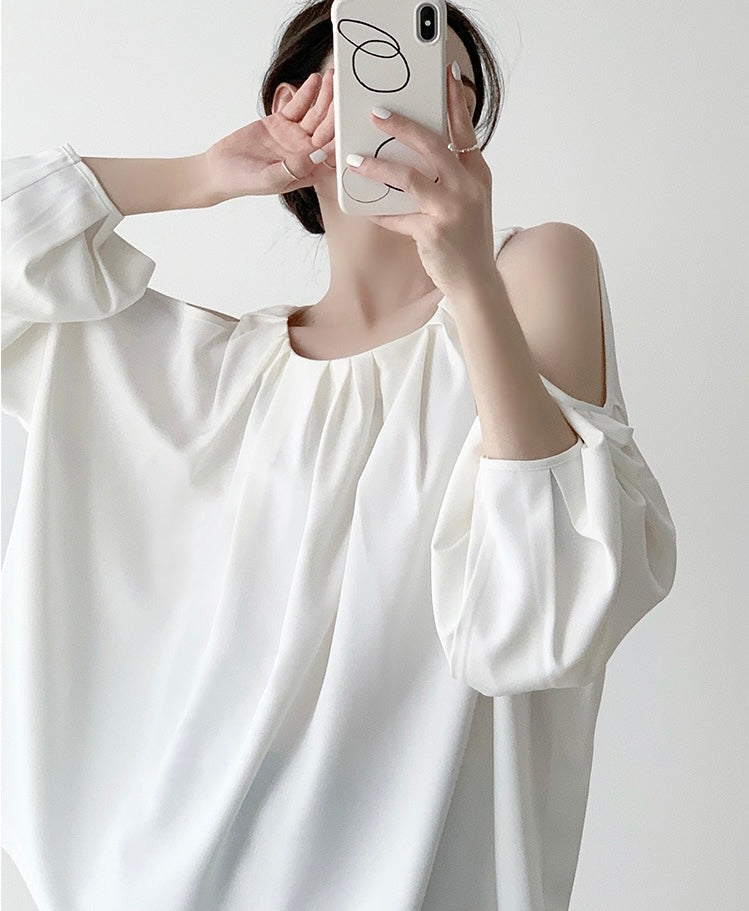 Shoulder Cutout Gather Blouse [2 Colours]