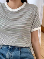 Load image into Gallery viewer, Korean Stripped Cuff Tee [5 Colours]
