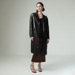 Load image into Gallery viewer, Classic Faux Leather Long Blazer in Black
