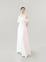Load image into Gallery viewer, Curved Rose Off Shoulder Maxi Dress in White
