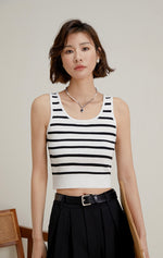 Load image into Gallery viewer, Striped Stretch Tank in White

