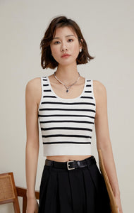 Striped Stretch Tank in White