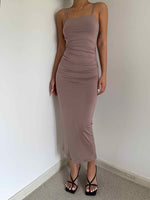 Load image into Gallery viewer, Drop Twist Back Bodycon Cami Dress in Dusty Pink
