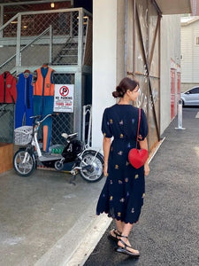 Embroidered Floral Cutout Dress in Navy