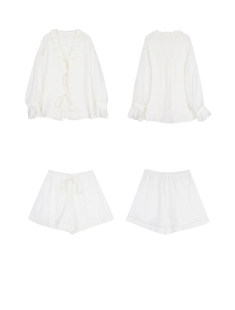 Tencel Blend Flute Blouse // Shorts in White