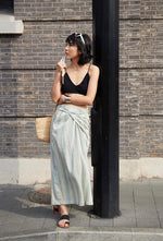 Load image into Gallery viewer, Linen Blend Striped Tie Maxi Skirt in Green
