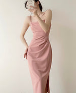 Load image into Gallery viewer, Gathered Cami Slit Dress in Pink
