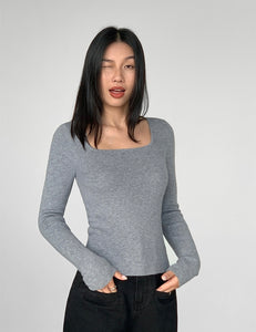 Light Knit Square Neck Top in Grey