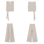 Load image into Gallery viewer, Linen Blend Tie Top + Trousers Set in Beige
