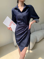 Load image into Gallery viewer, Tie Wrap Shirt Dress in Navy
