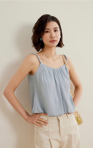 Twist Strap Crepe Top in Blue