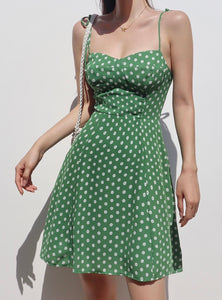 Mallorca Floral Cami Tie Strap Mini Dress in Green