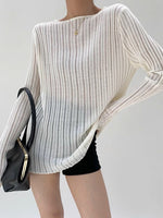 Load image into Gallery viewer, Sheer Line Long Sleeve Top in White
