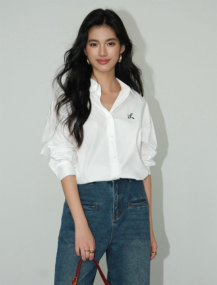 Embroidered Letter Cotton Shirt [3 Colours]