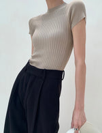 Load image into Gallery viewer, Light Knit High Neck Ribbed Top in Latte
