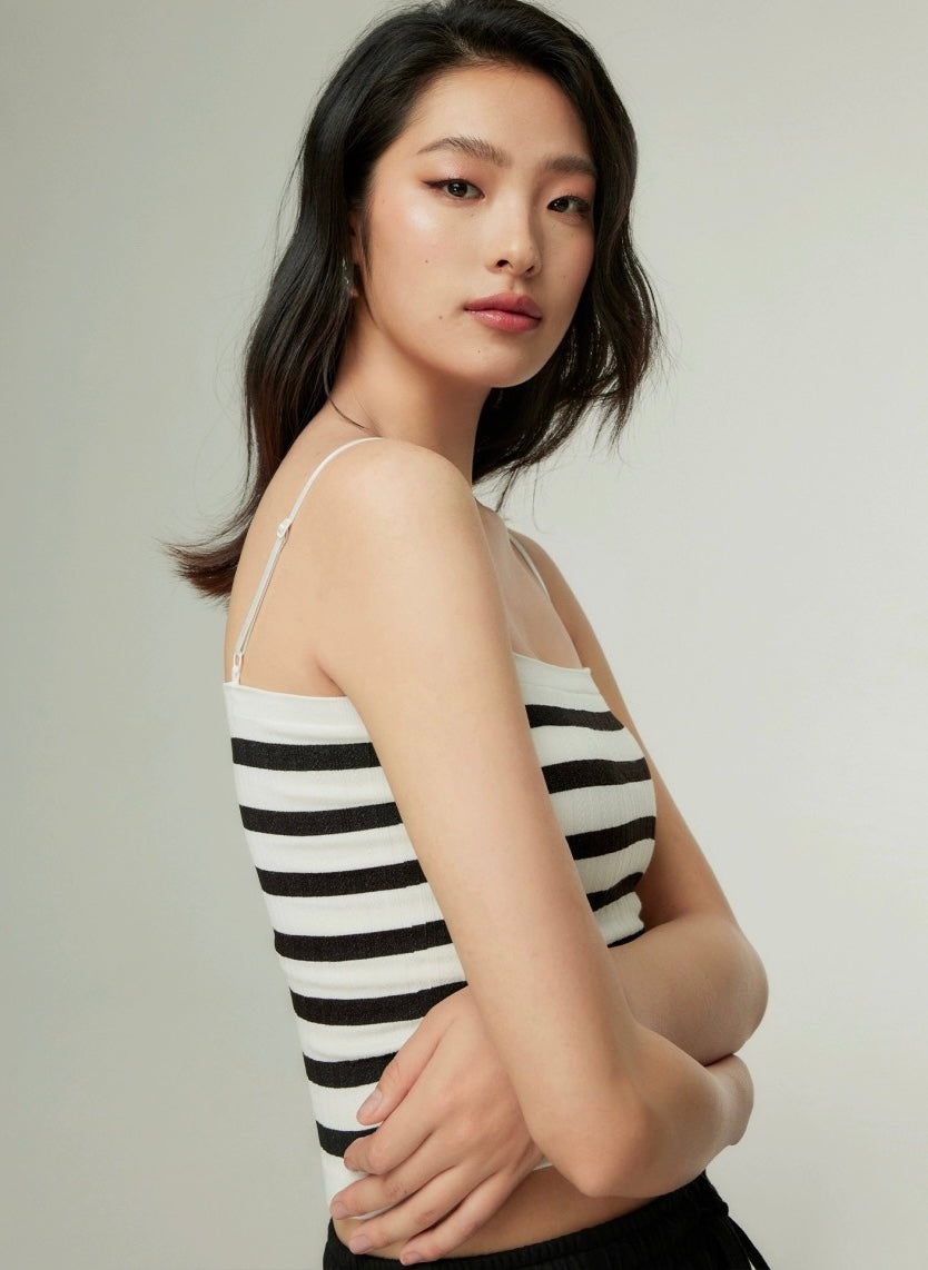 Padded Striped Camisole in White/Black