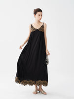 Load image into Gallery viewer, Contrast Embroidery Tent Maxi Dress Black
