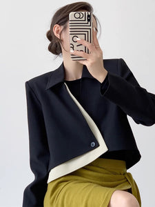 Contrast Panel Cropped Jacket in Black