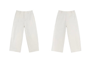 Tapered Cropped Line Trousers in Cream