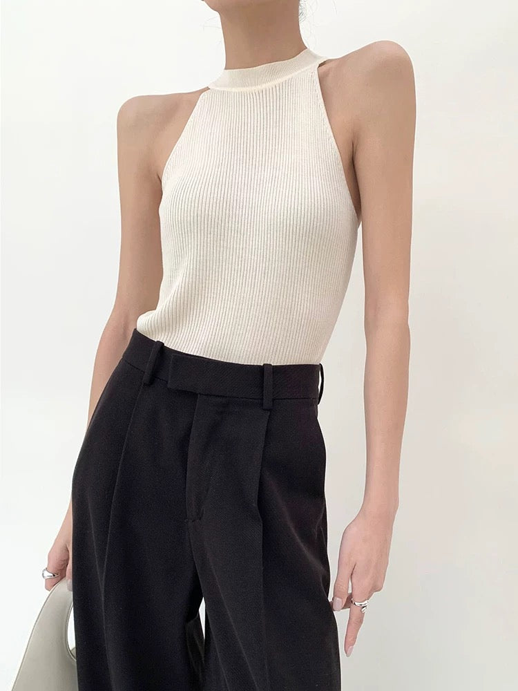 Light Knit Halter Top in Cream