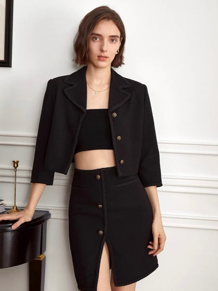 Tweed Cropped Mini Blazer in Black