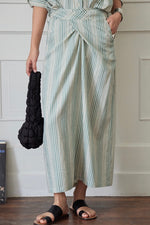 Load image into Gallery viewer, Linen Blend Striped Tie Maxi Skirt in Green
