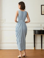 Load image into Gallery viewer, Gathered Drape Sleeveless Dress in Blue
