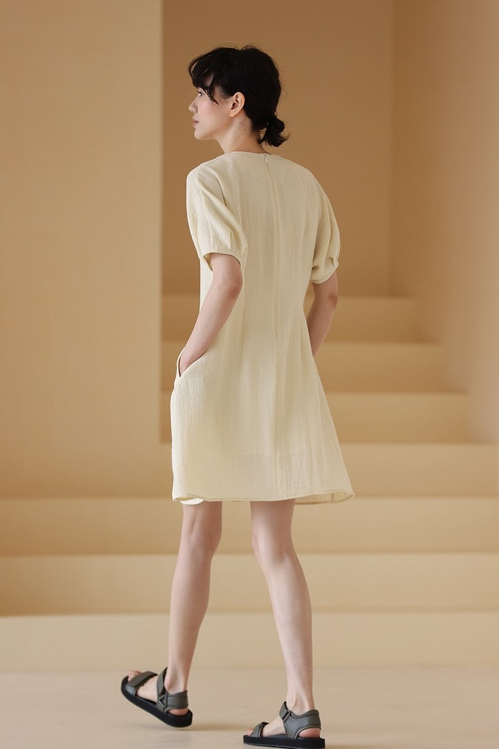 Crepe Pocket Shift Dress in Yellow
