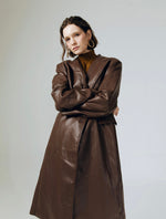 Load image into Gallery viewer, Classic Long Leather Blazer in Brown
