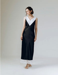Grace Lace Silk Maxi Dress in Black