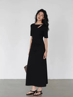 Load image into Gallery viewer, [Ready Stock] Mid Sleeve Cutout Maxi Dress in Black

